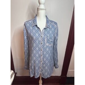 Aratta Silent Journey Womens Blue Medallion Floral Mixed Print Button Down L